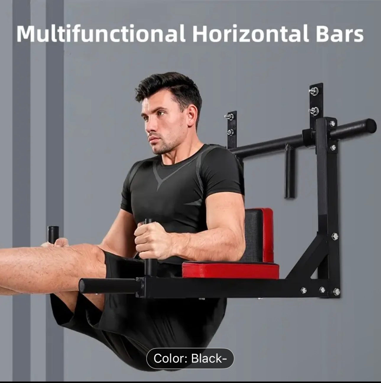 1 Multi-Functional Wall-Mounted Pull-Up Bar Set - Black Iron Horizontal & Parallel Bars for Indoor Fitness Training, Adjustable Height, Sturdy Construction