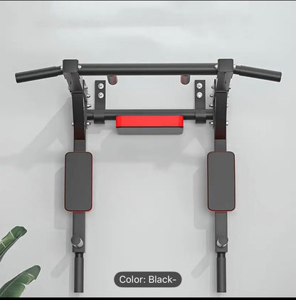 1 Multi-Functional Wall-Mounted Pull-Up Bar Set - Black Iron Horizontal & Parallel Bars for Indoor Fitness Training, Adjustable Height, Sturdy Construction